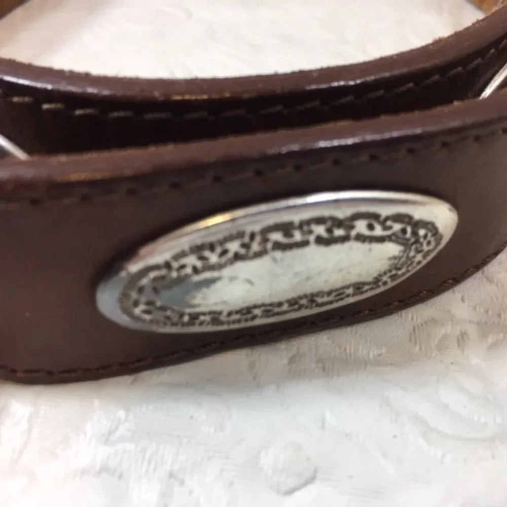 Langu Leather Brown Belt Silver Toned Engraved Ornaments